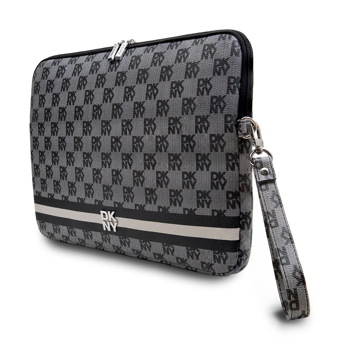 DKNY PU Leather Checkered Pattern and Stripe Laptop Sleeve 13 14 Black Smartech.ee