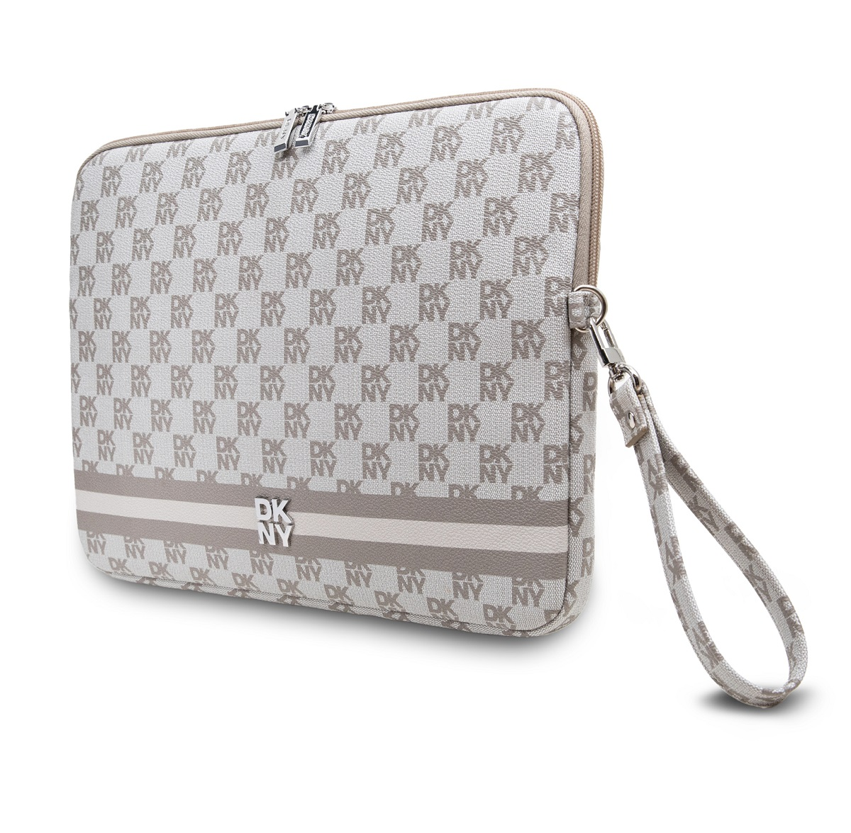 DKNY PU Leather Checkered Pattern and Stripe Laptop Sleeve 13 14 Beige Smartech.ee